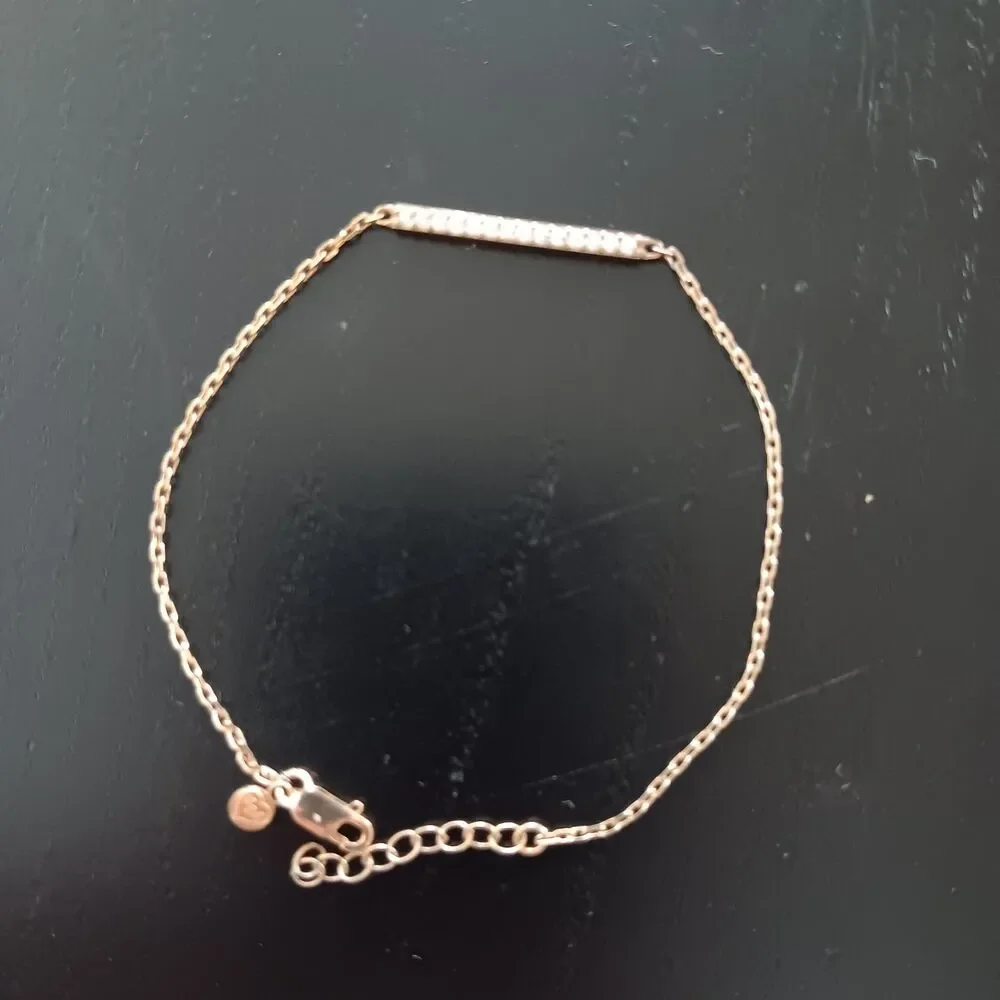 925 Stamped In Gold Tone With Cubic Zirconias Bar‎ Dainty Bracelet Coquette